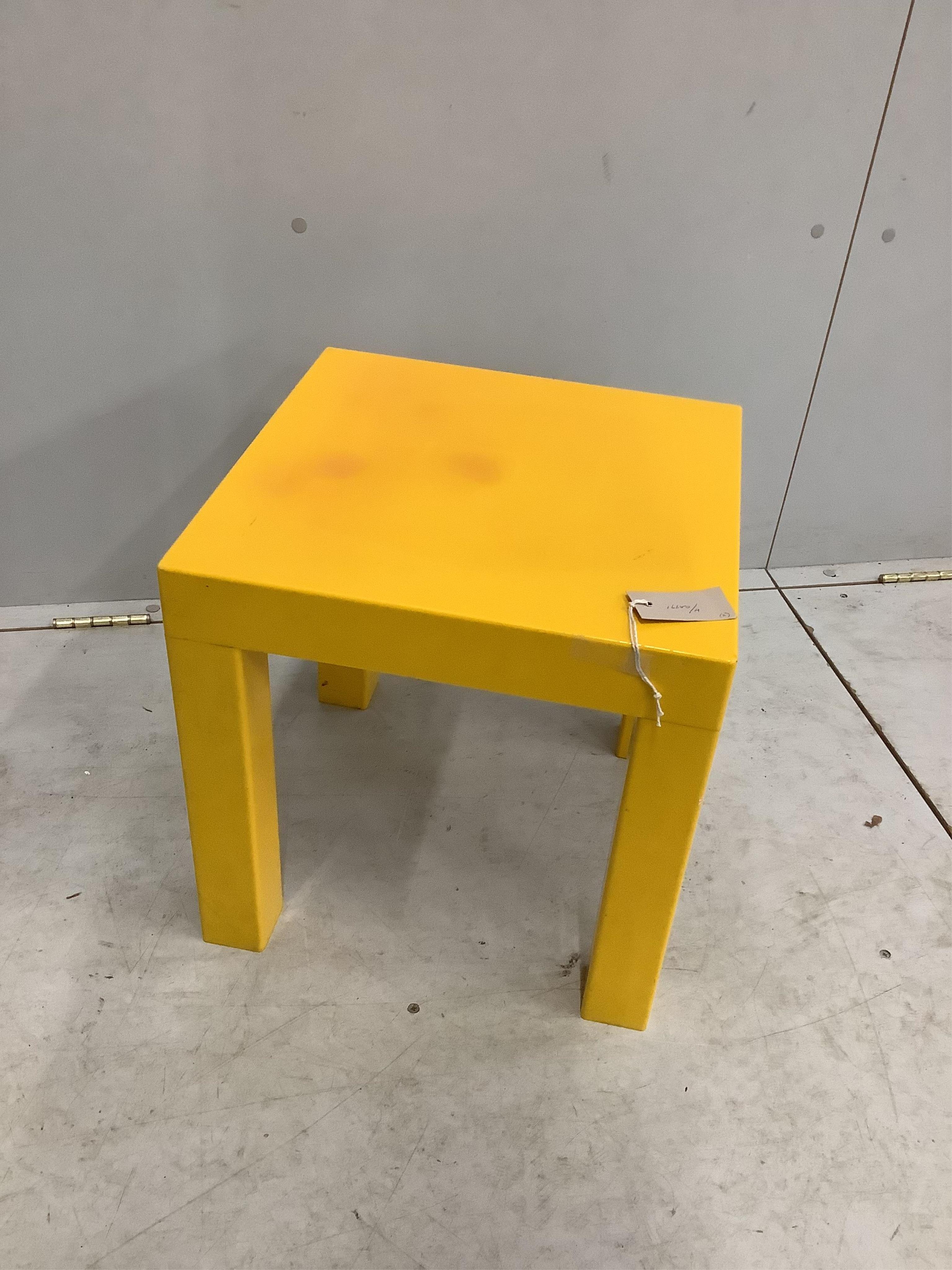 Two vintage plastic side tables by Marinha Grande, Portugal, 1970's, width 40cm, depth 40cm, height 40cm. Condition - fair